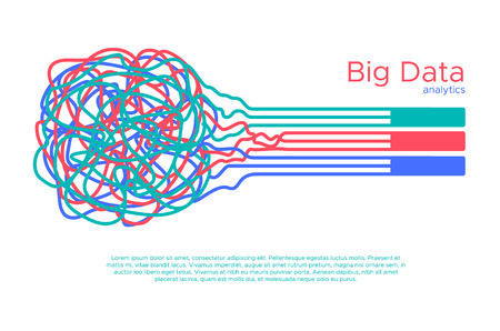 Big data vector illustration. Machine learning algorythm for information filter and anaytic in flat doodle styleのイラスト素材