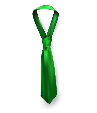 Realistic vector silk satin tie. Male necktie for business and formal clothing accessory attire, men fashion style trend. knot greenのイラスト素材