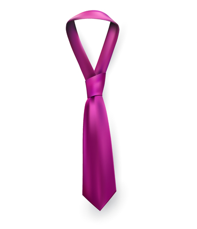 Realistic vector silk satin tie. Male necktie for business and formal clothing accessory attire, men fashion style trend. knot pink fucsiaのイラスト素材