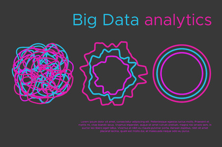 Big data science vector illustration. Machine learning algorithm for information filter and anaytic in flat doodle styleのイラスト素材