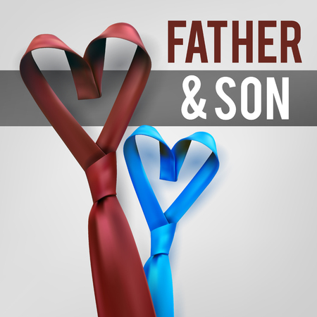 Big and small photorealustic satin necktie. Heart shaped tie to show father and son love, style, fashion, business, respectのイラスト素材