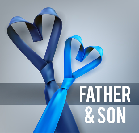 Big and small photorealustic satin necktie. Heart shaped tie to show father and son love, style, fashion, business, respectのイラスト素材