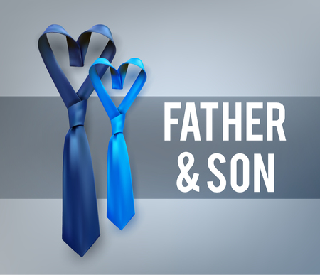 Big and small photorealustic satin necktie. Heart shaped tie to show father and son love, style, fashion, business, respectのイラスト素材