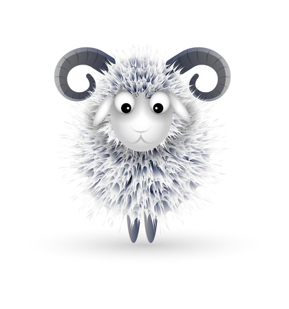 Isolated fluffy funny vector white grey sheep illustrationのイラスト素材