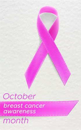 Vector realistic satin pink ribbon sign to illustrate october as woman female breast cancer awareness month poster card design isolatedのイラスト素材