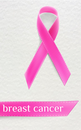 Vector realistic satin pink ribbon sign to illustrate october as woman female breast cancer awareness month poster card design isolatedのイラスト素材