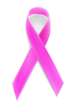 Vector realistic satin pink ribbon sign to illustrate october as woman female breast cancer awareness month poster card design isolatedのイラスト素材