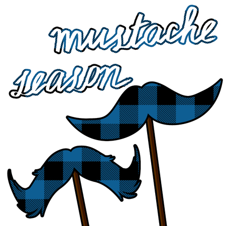 Movember moustache card with lumberjack pattern. Mustache season vector clipart.のイラスト素材