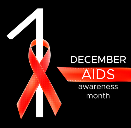 Vector realistic red riibon sign of aids and hivのイラスト素材