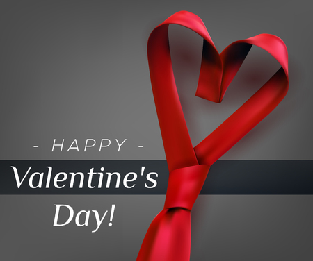 Valentine's day poster greeting card design with heart shaped tie. Men's red necktie formal love concept.のイラスト素材