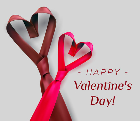 Valentine's day poster greeting card design with heart shaped tie. Men's red necktie formal love concept.のイラスト素材