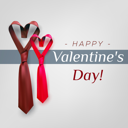 Valentine's day poster greeting card design with heart shaped tie. Men's red necktie formal love concept.のイラスト素材