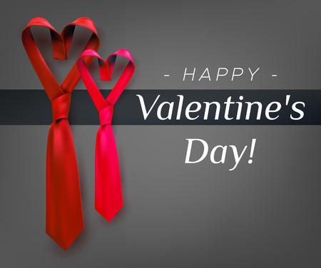 Valentine's day poster greeting card design with heart shaped tie. Men's red necktie formal love concept.のイラスト素材