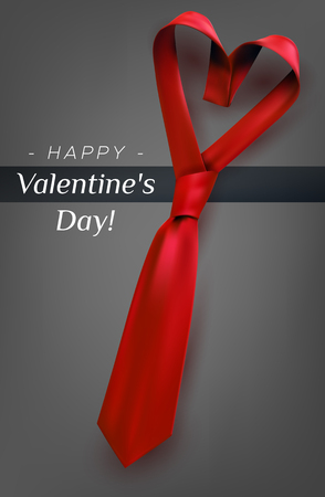 Valentine's day poster greeting card design with heart shaped tie. Men's red necktie formal love concept.のイラスト素材