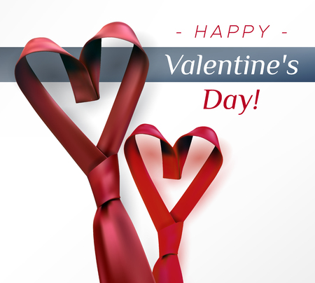 Valentine's day poster greeting card design with heart shaped tie. Men's red necktie formal love concept.のイラスト素材