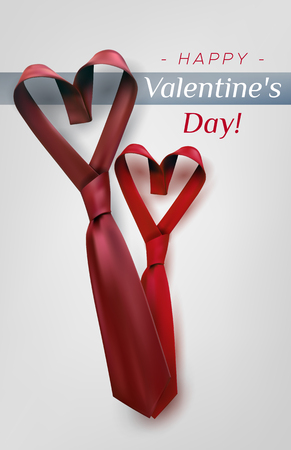 Valentine's day poster greeting card design with heart shaped tie. Men's red necktie formal love concept.のイラスト素材