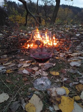 Swirl wine outdoor with handの写真素材