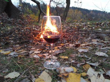 Swirl wine outdoor with handの写真素材
