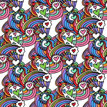 Colorful Zentangle Doodle seamless pattern with hearts vector illustrationのイラスト素材