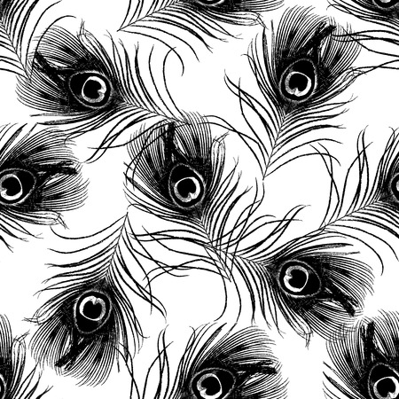 seamless pattern with black peacock feathers illustrationのイラスト素材