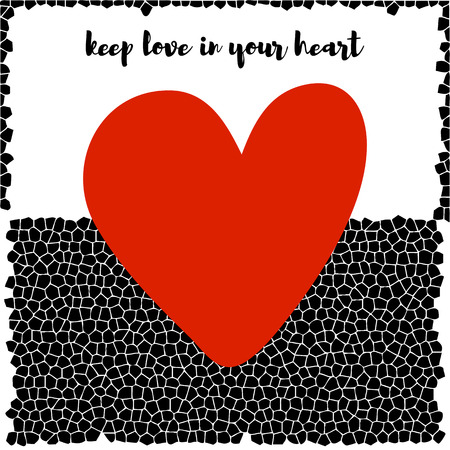 White and black mosaic background with red heart. Phrase Keep Llove In Your Heart. vector illustrationのイラスト素材