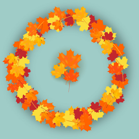 Colorful wreath from maple leaves, red, yellow, orange autumn foliageのイラスト素材