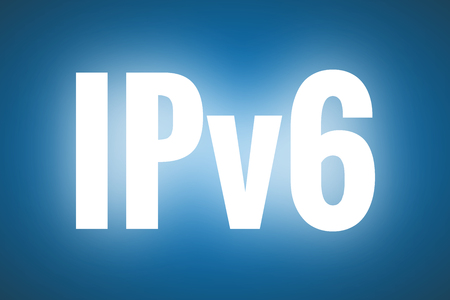 White glowing text IPv6 on blue background. Internet Protocol version 6 conceptの写真素材