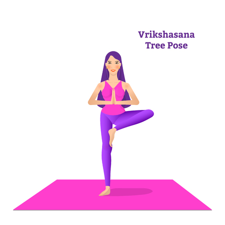beautiful girl is doing yoga, standing in vrikshasana tree poseのイラスト素材
