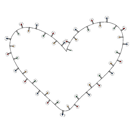heart shaped wreath made of christmas lights isolated on white backgroundのイラスト素材