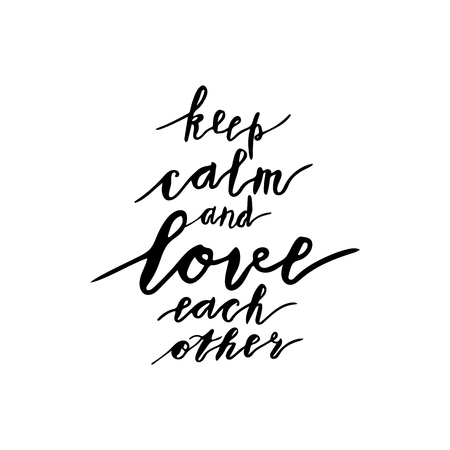 Hand lettering phrase keep calm and love each otherのイラスト素材