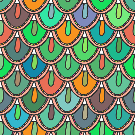 abstract doodle hand drawn colorful seamless pattern with scale, endless textureのイラスト素材