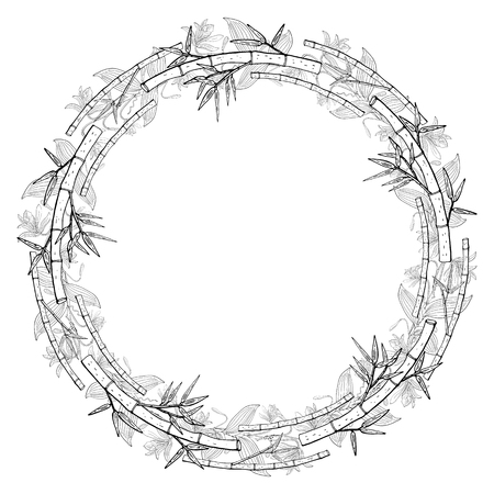 Wreath from bamboo, floral round decoration borderのイラスト素材
