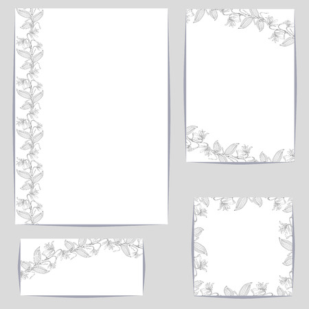 Corporate style templates with floral motifs on white background, orchid vanilla flower decorationのイラスト素材