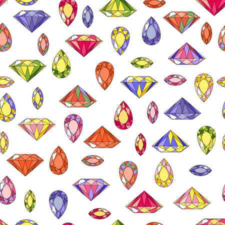 Colorful seamless pattern with gem stones and diamonds on white background. stock vector illustrationのイラスト素材