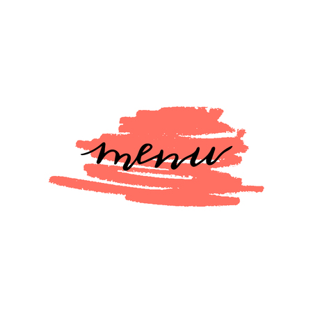 Custom hand  lettering word menu. Handwritten wedding, holiday greeting text on ink grungy blot. Stock vector illustration.  Isolated on white background.のイラスト素材