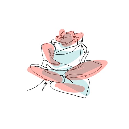 Hand drawn minimalistic rose flower, one single continuous black line simple drawing. isolated on white background. Stock vector illustration.のイラスト素材