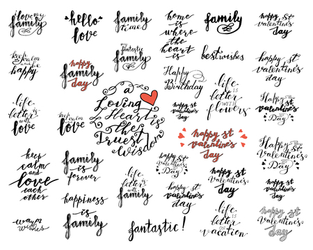 collection of hand lettering phrases in black isolated on white backgroundのイラスト素材