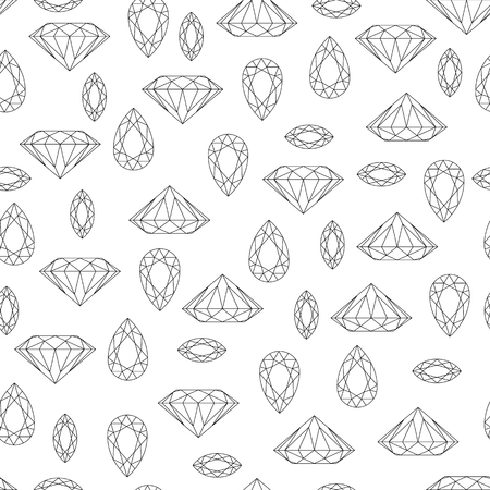 Monochrome black and white seamless pattern with gem stones and diamonds on white background. stock vector illustrationのイラスト素材