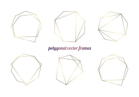 Set of Linear garland, vintage golden wreath, polygonal frame collection. isolated on white background. Stock vector illustration.のイラスト素材