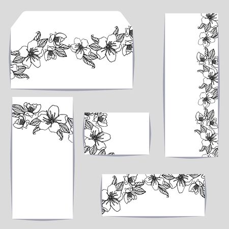 Corporate style templates with floral motifs on white background, cherry flower decoration. stock vector illustration.のイラスト素材