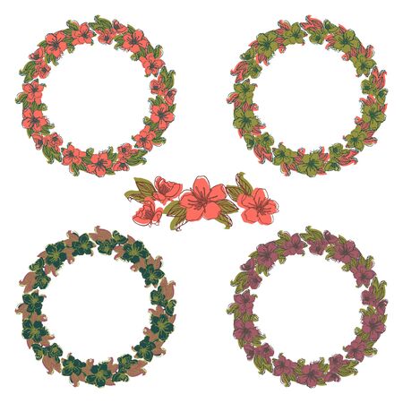 floral design element wreath from cherry flowers, isolated on white background. stock vector illustration.のイラスト素材