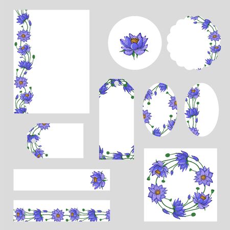 Corporate style templates with floral motifs on white background, lotus flower decorationのイラスト素材