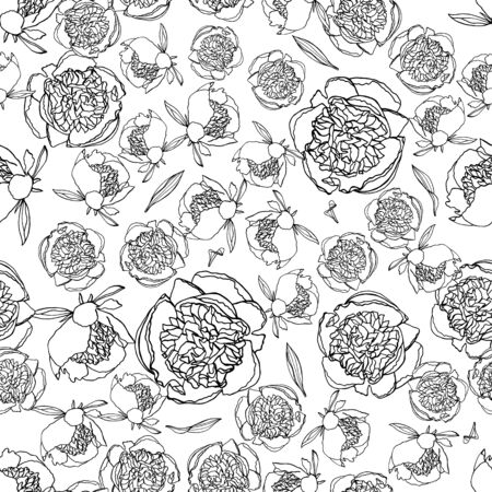 Seamless pattern with peony flowers, nature floral backgroundのイラスト素材