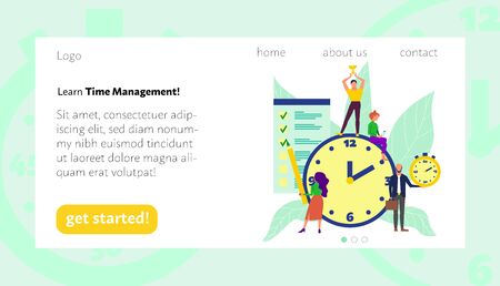 Landing page of time management learning. Flat style stock vector illustrationのイラスト素材