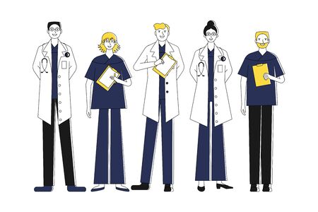 Group of medical workers, doctors, nurses, flat vectorのイラスト素材