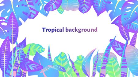 Floral background template with neon gradient tropical leaves. Vector illustrationのイラスト素材