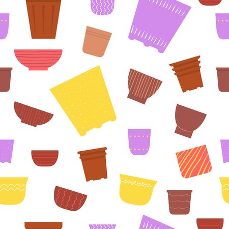 Seamless pattern from colorful flower pots.のイラスト素材