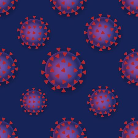 Seamless pattern with viruses on blue background. Vector illustration.のイラスト素材