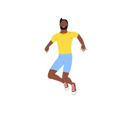 Cheerful indian man jumping in joy. Isolated on white background. Flat style vector illustration.のイラスト素材