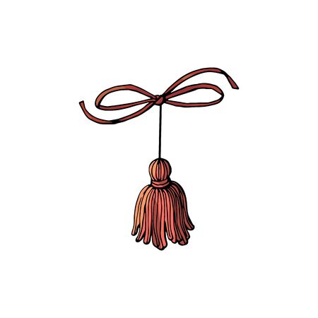 Pink tassel with bow knot design element. Vector illustration.のイラスト素材
